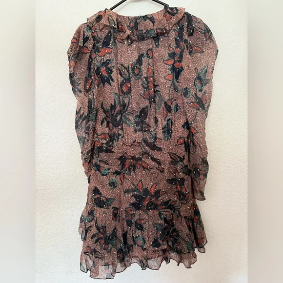 Ulla Johnson Cecily Ruffled Printed Fil Coupé Silk Blend Chiffon Mini Dress Sz:6